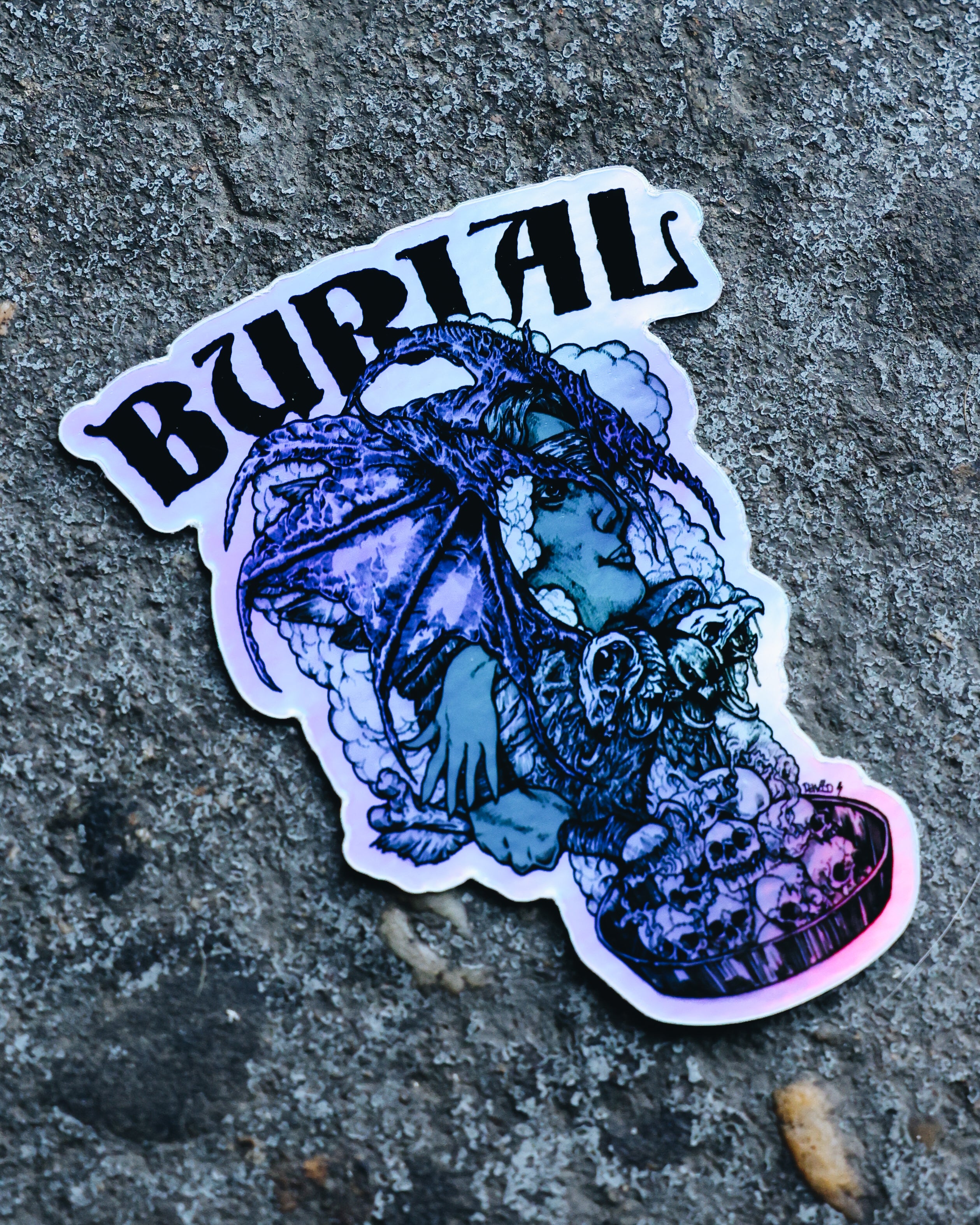 Burial Sticker Design Cd R File Skillet Holographic Sticker – Burial Beer
